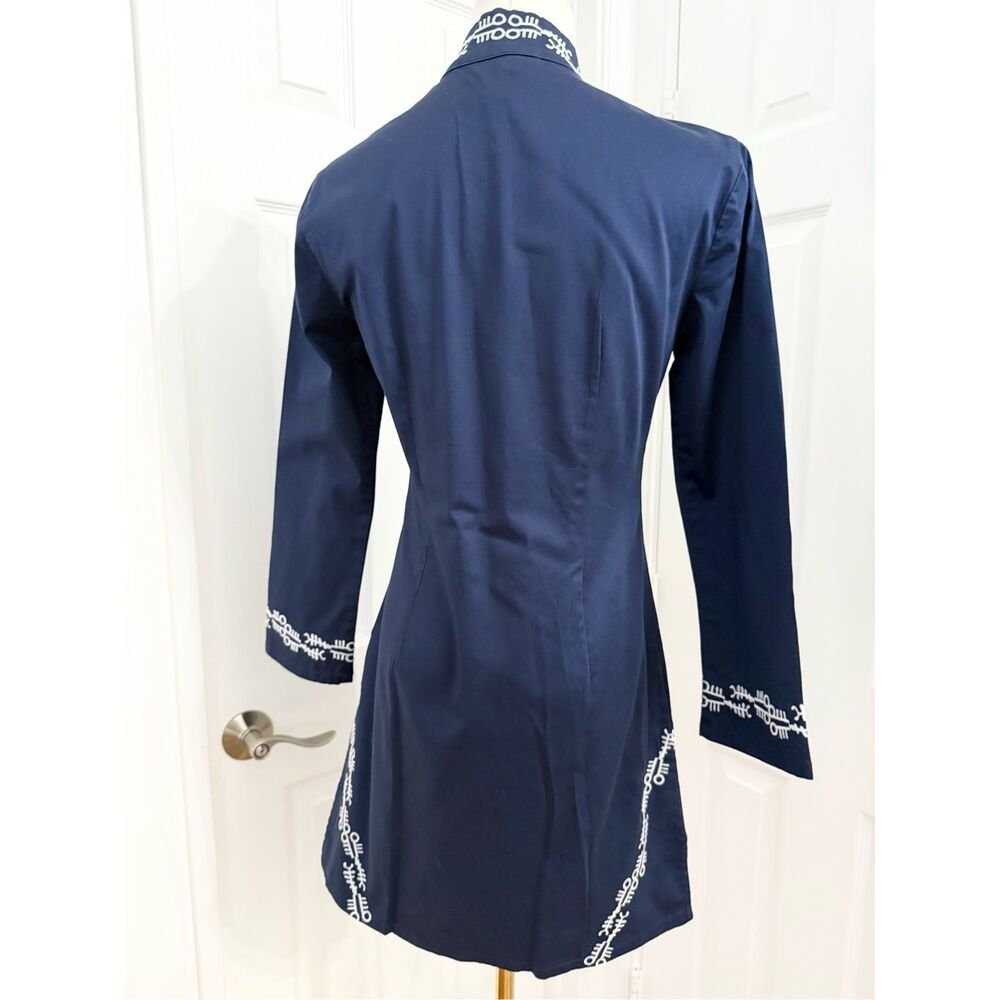 STS Sail to Sable Embroidered Navy Long Sleeve Band Collar Tunic Dress Size XS - Picture 3 of 5